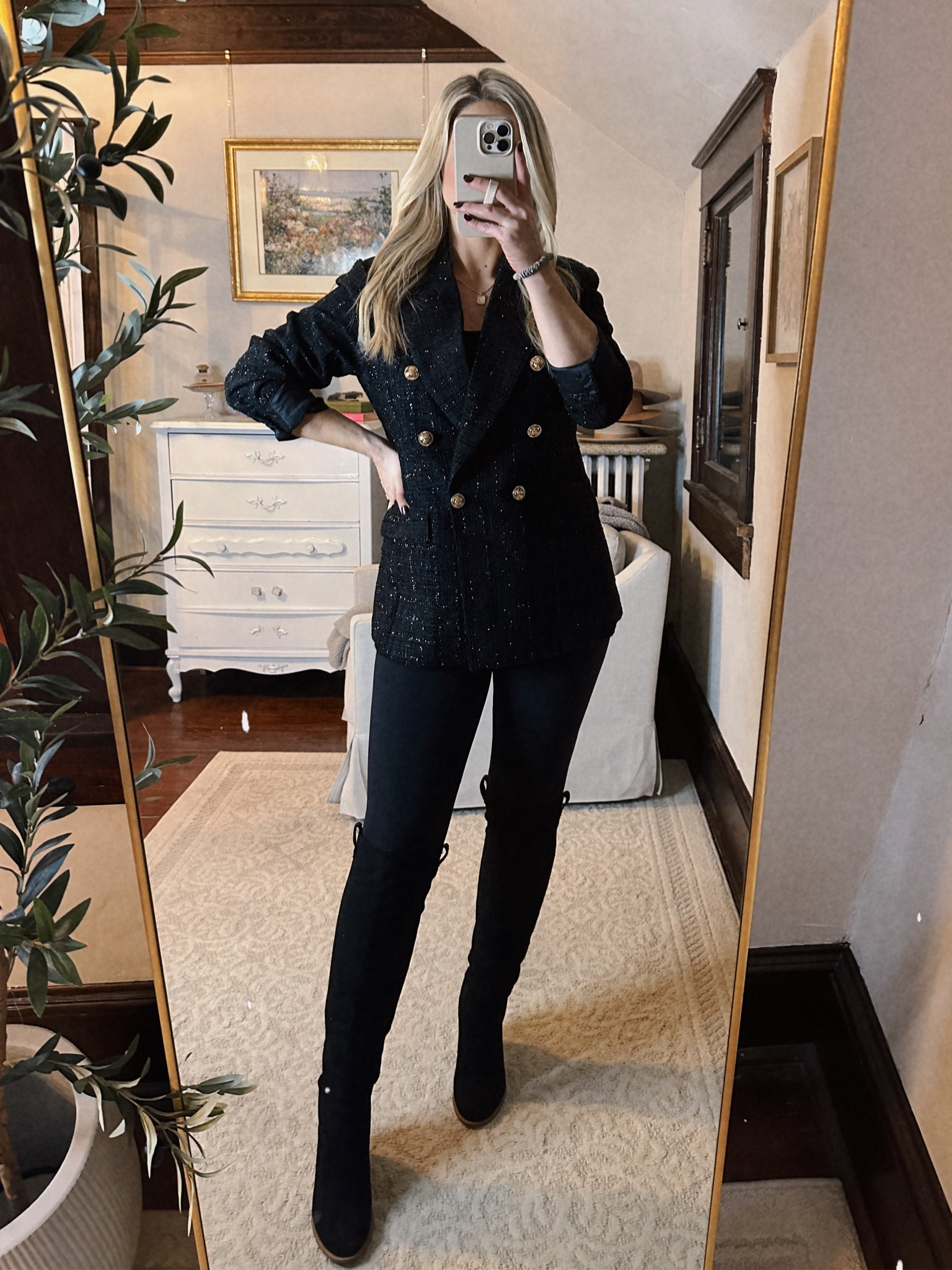 Black holiday party outfit
Sparkle tweed blazer is 50% off with code BLACKFRIDAY23
Leggings are 40% off!

#LTKHoliday #LTKCyberWeek