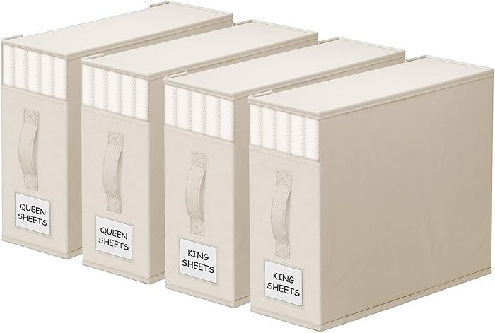 4 Pack Bed Sheet Closet Organizers and Storage,Sturdy Foldable Storage Containers with Window and... | Amazon (US)