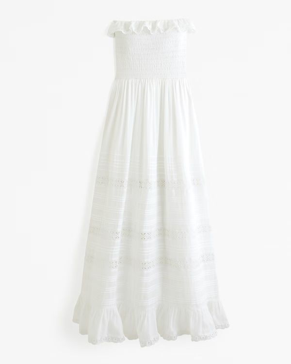 Women's Lace-Trim Strapless Maxi Dress | Women's New Arrivals | Abercrombie.com | Abercrombie & Fitch (US)