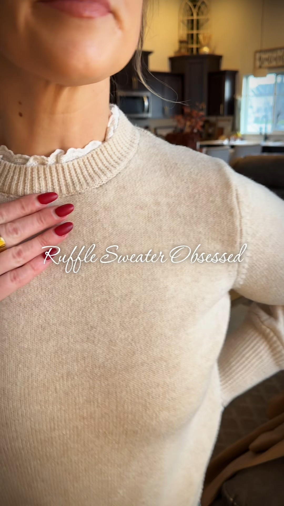 Obsessed with a dainty ruffle sweater! Feminine and cozy, perfect for fall and winter #cozysweater #femininestyle #getdressedwithme

#LTKWorkwear #LTKootd #LTKgrwm
