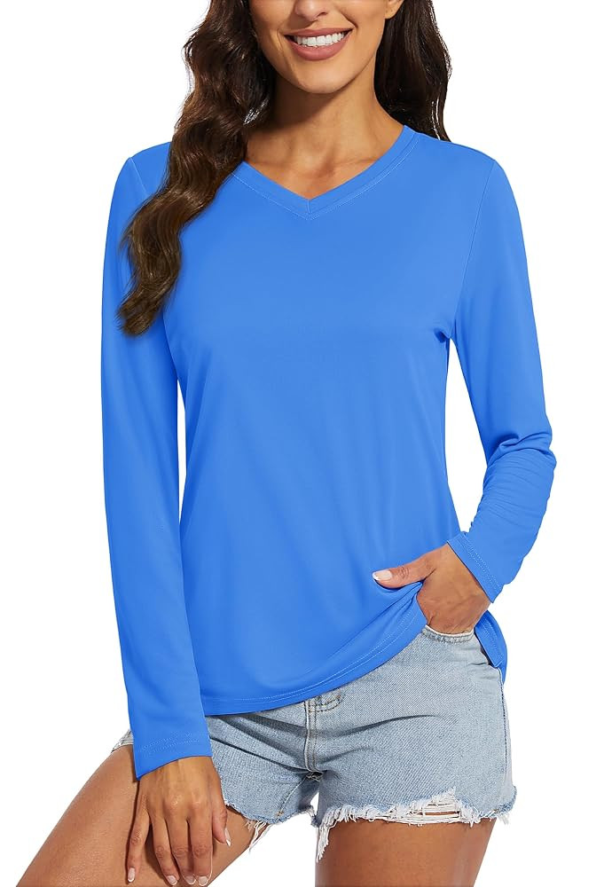 MAGCOMSEN SPF Shirts for Women Long Sleeve Workout Tops V-Neck UPF 50+ UV Sun Shirt Quick Dry Per... | Amazon (US)