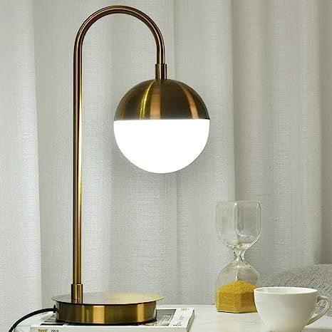 Berliget Brass Gold 19.3" Desk Table Lamp, Globe Metal Glass Industrial Nightstand Bedside Lamp f... | Amazon (US)