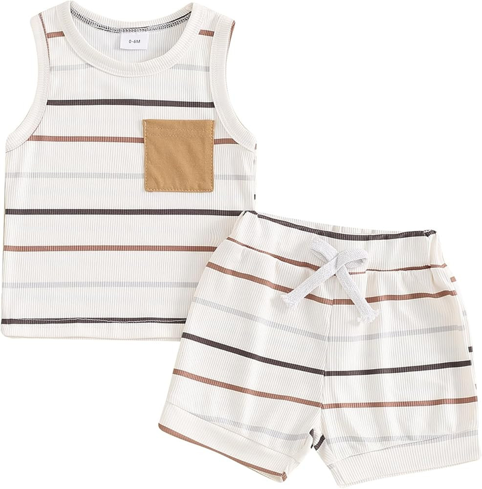 Baby Boy Summer Clothes Striped Tank Tops Camisoles and Shorts Newborn Boys Spring Summer Outfit | Amazon (US)