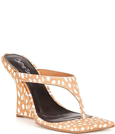 Jeffrey Campbell Romee-F Spotted Calf Hair Thong High Wedge Sandals - 8.5 | Dillard's