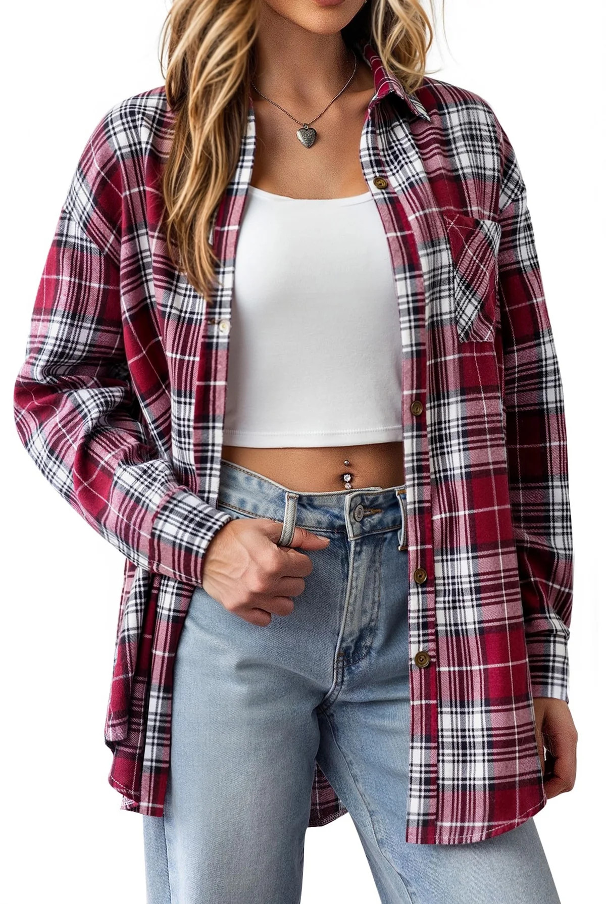 Fantaslook Plaid Shirts for Women Button Down Flannel Shirts Casual Loose Long Sleeve Blouses Top... | Walmart (US)