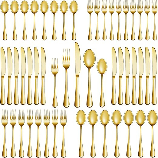 30 Pcs Gold Silverware Set Service for 6, Premium Stainless Steel Flatware Set, Cutlery Utensil S... | Amazon (US)