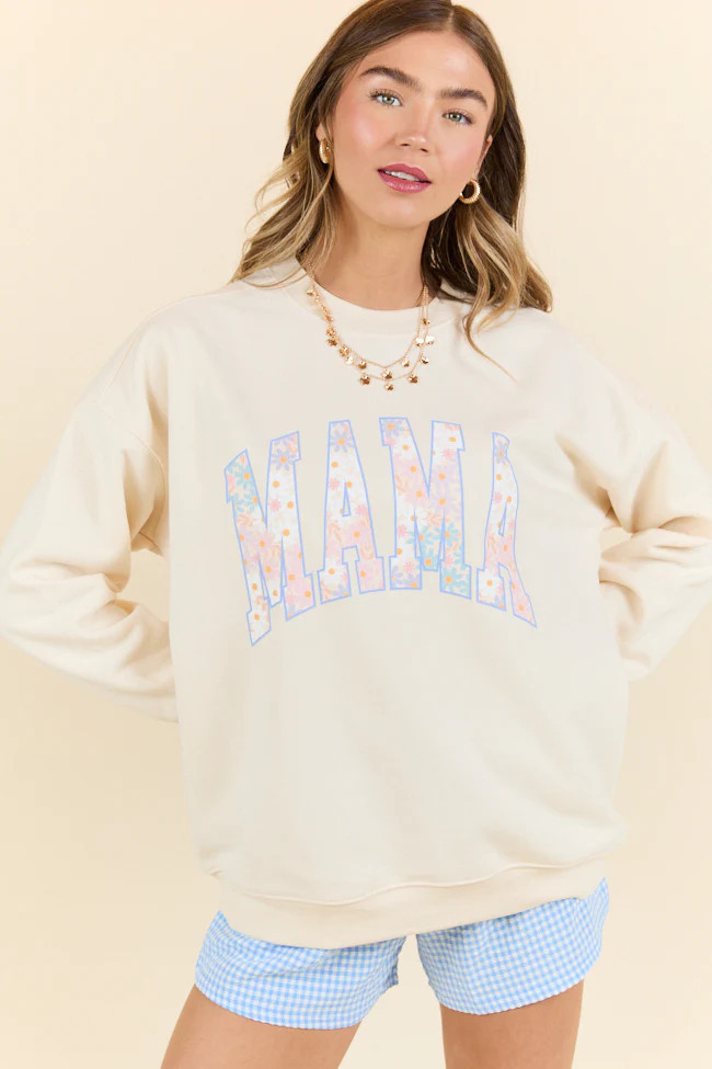 Mama Multi Daisy Print Cream Graphic Sweatshirt | Pink Lily