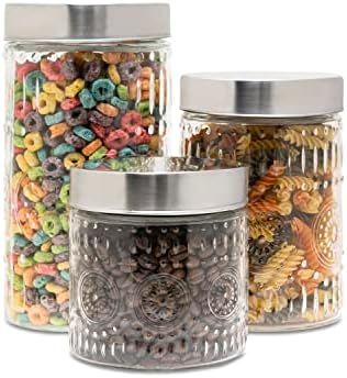 Style Setter Medallion Round Canister Set 3-Piece Glass Jars in 30oz, 44oz & 59oz Chic Design wit... | Amazon (US)