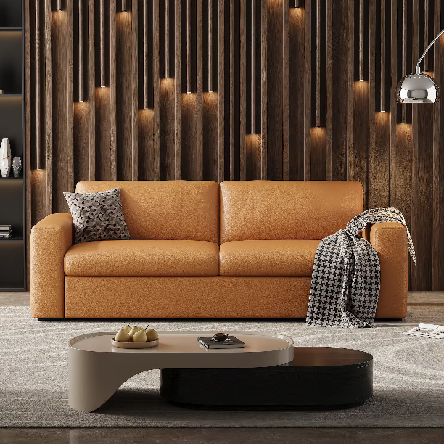 MSOOB - 82.7 Inch Orange Leather Sectional Sofa Couch, Mid-Century Modern Upholstered Loveseat Sofa with Square Arm - Orange | Best Buy U.S.