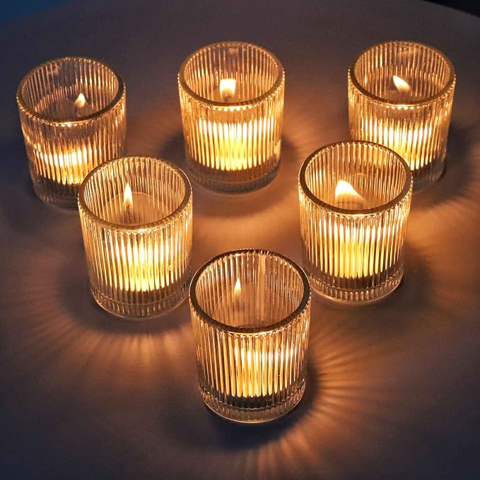 VOHO Clear Votive Candle Holders for Table Centerpiece, Glass Candle Holder Bulk Set of 12, Glass... | Amazon (US)