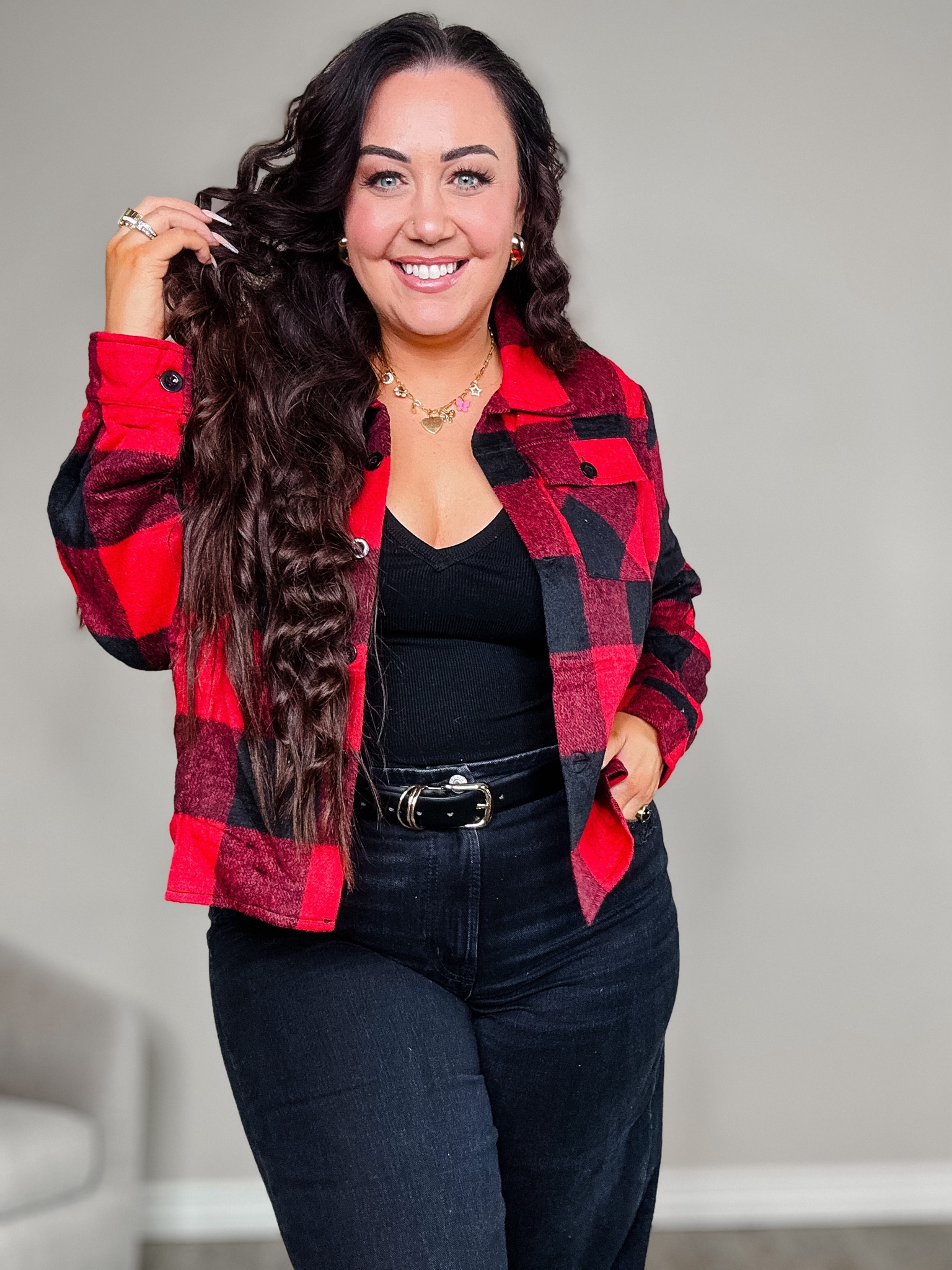 Fall Cropped Shacket 
Jacket XL 
Shirt Large 
Jeans size 14 curvy regular 

For reference I am 196lbs and 5’5 

#LTKMidsize #LTKStyleTip #LTKSeasonal