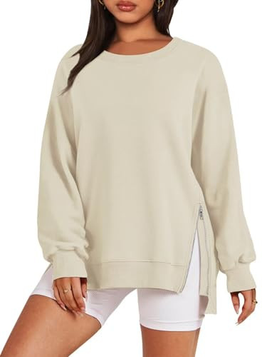 Micticsi Women's Sweatshirts Long Sleeve Tunic Tops Crew Neck Pullover with Side Zipper Shirt Clothes for Women | Amazon (US)