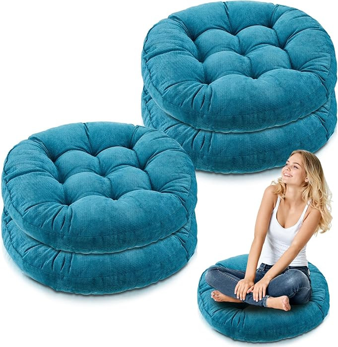 Jerify Aquamarine 4 Pcs Large Floor Pillow Cushion,Round 22 x 22 | Amazon (US)