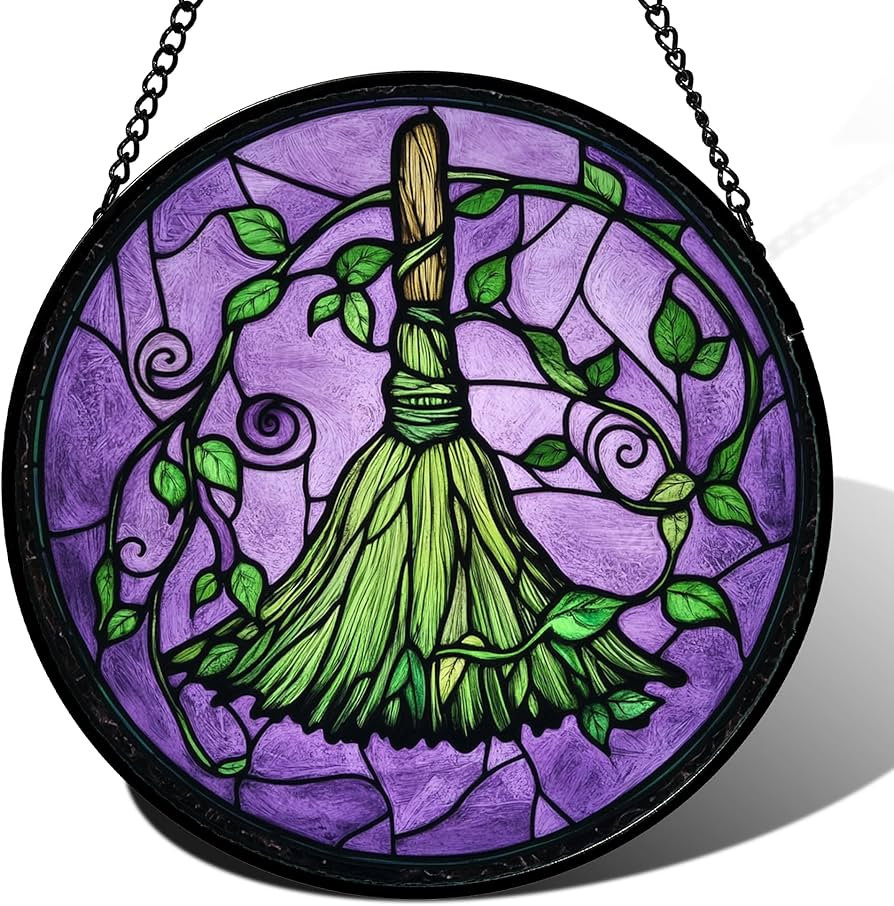 Stained Glass Window Hanging - Halloween Decorations Witch Magic Broom Suncatcher for Doors Garde... | Amazon (US)