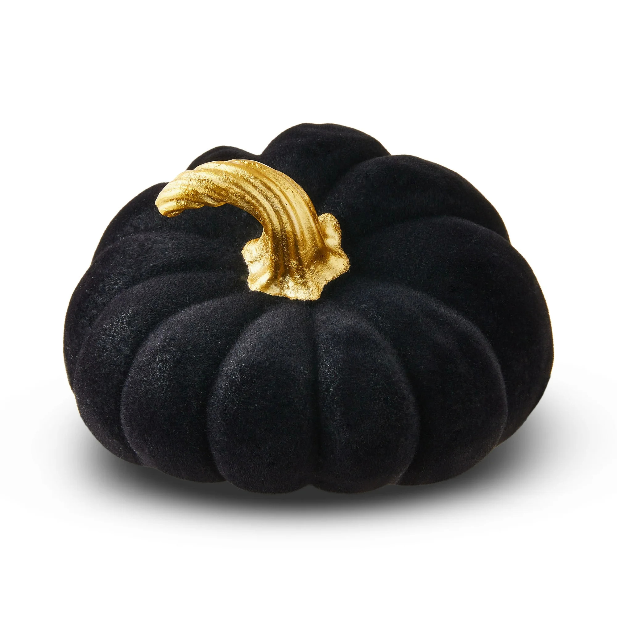 Flocked Wilted Pumpkin Tabletop Decor, Black & Gold, 5.32", Halloween by Way To Celebrate | Walmart (US)