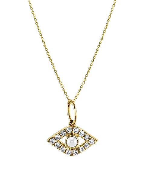 14K Yellow Gold, Diamond & Pearl Evil Eye Pendant Necklace | Saks Fifth Avenue