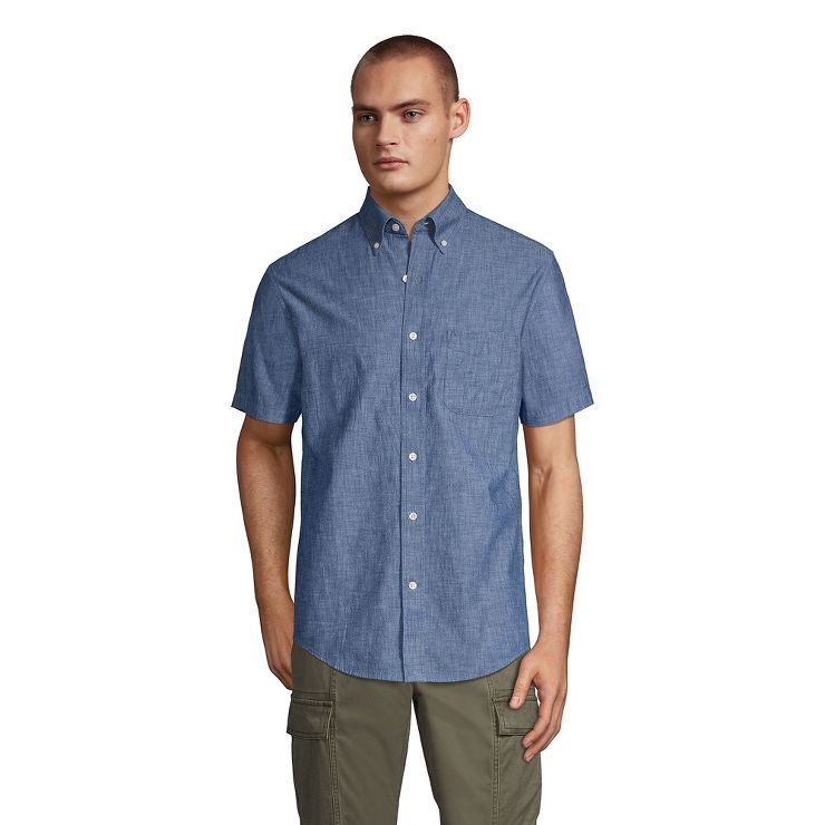 Lands' End Men's Short Sleeve Button Down Chambray Traditional Fit Shirt | Target