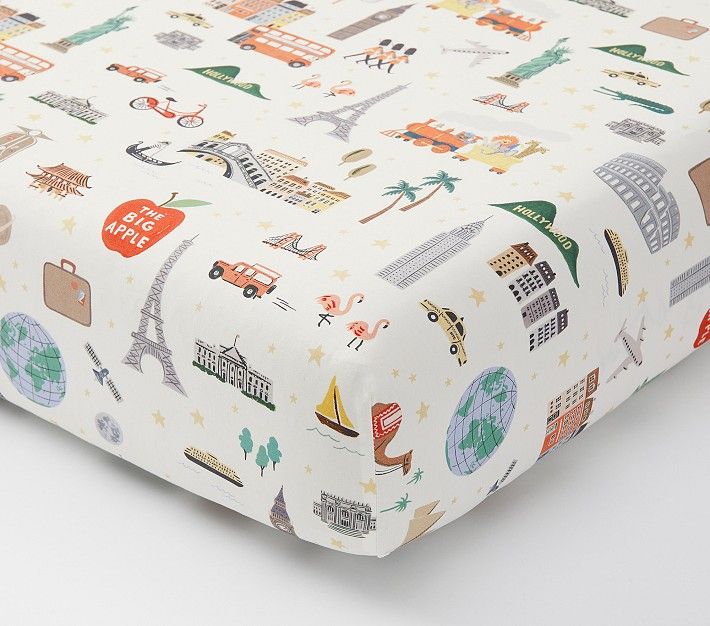 Rifle Paper Co. Globe Trotter Organic Crib Fitted Sheet | Pottery Barn Kids