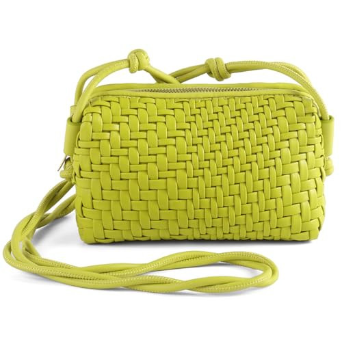 Woven Crossbody Bag for Women,Small Handbag Cute Purse Vegan Leather Handmade Shoulderbag,Lightweight Tote Bag with Strap (LIGHT GREEN) | Amazon (US)