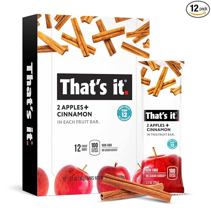 That's it. Apple + Cinnamon 100% Natural Real Fruit Bar, Best High Fiber Vegan, Gluten Free Healt... | Amazon (US)