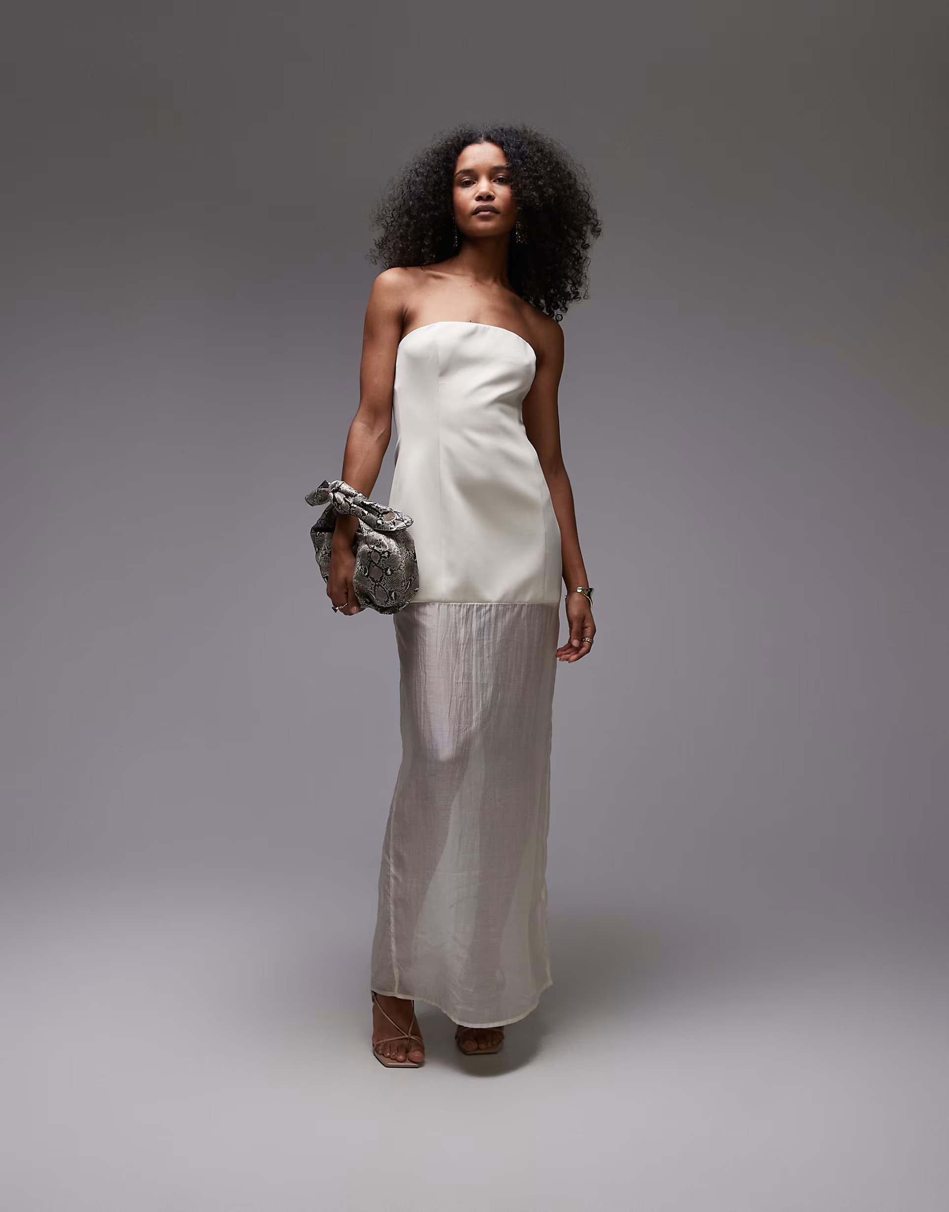 SNDYS bandeau structured half sheer maxi dress in white | ASOS | ASOS (Global)