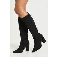 boohoo Women's Faux Suede Block Heel Knee High Boots in Black | Size: 4 | Boohoo.com (UK & IE)