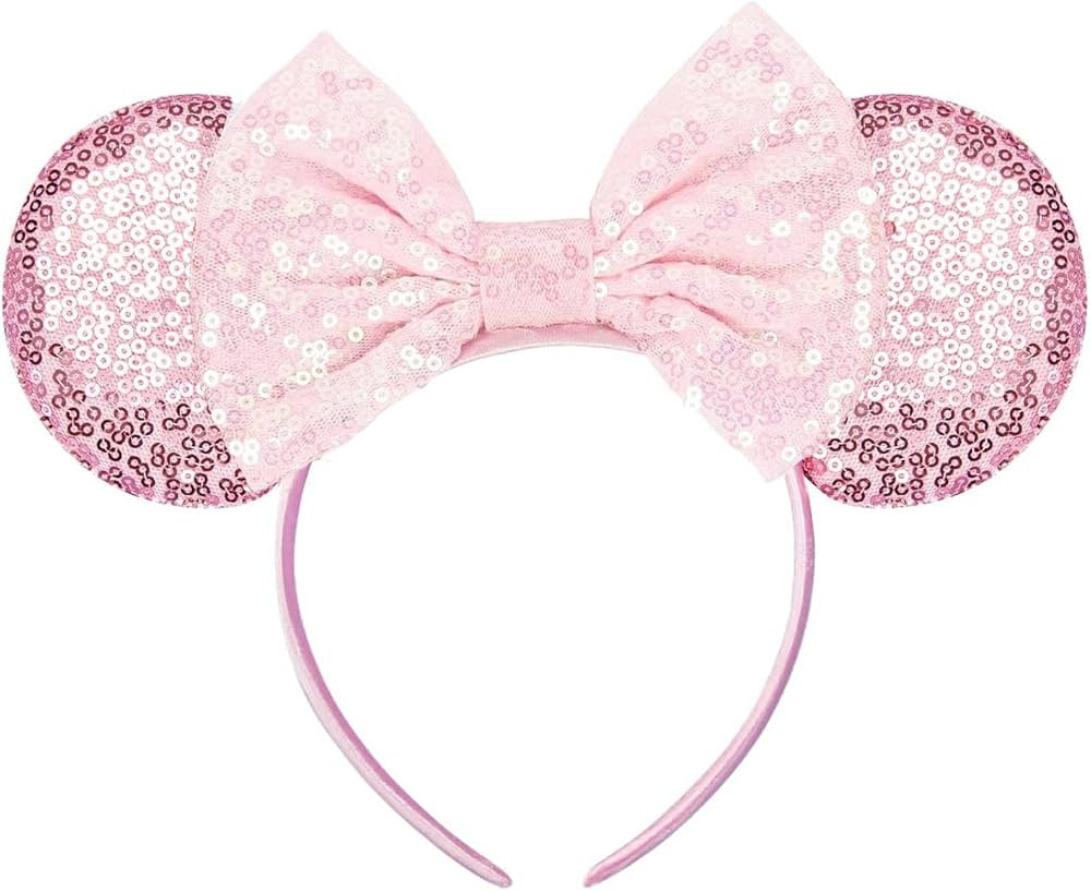 Pink Minnie Ears Headbands, Sequin Mouse Ears Headband with Pink Bow Glitter Party Princess Decor... | Amazon (US)