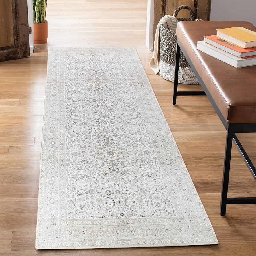 Bloom Rugs Washable Non-Slip 7 ft Runner - Beige/Off White Traditional Bordered Runner for Entryw... | Amazon (US)