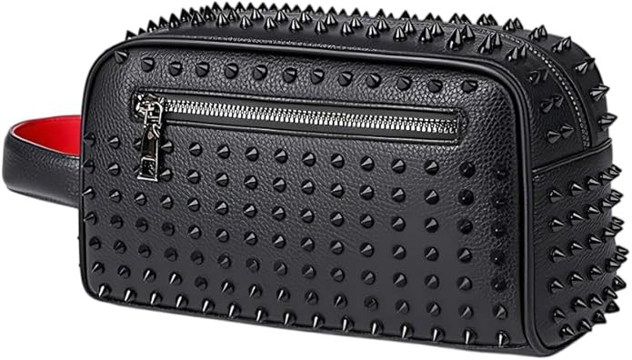 Punk Rock Studded Clutch Bag, Black Faux Leather with Metal Spike Design, 9.1x5.1x3.9 Inches, Zip... | Amazon (US)