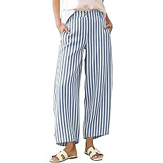 Athlisan Womens Summer Striped Barrel Pants Casual Baggy Wide Leg Palazzo Pants Beach Vacation Ou... | Amazon (US)