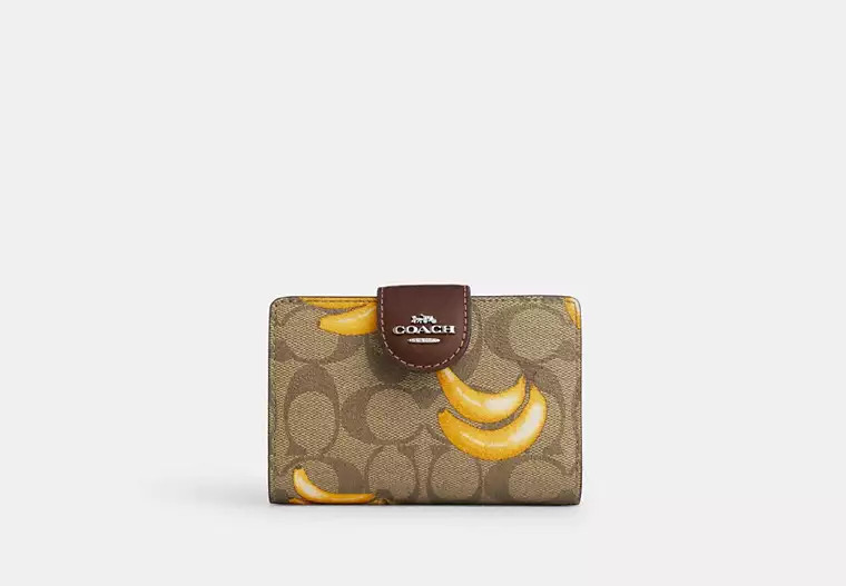 Medium Corner Zip Wallet In Signature Canvas With Banana Print | Coach Outlet US