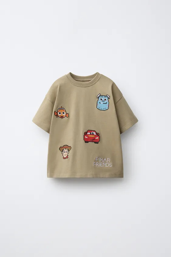 Round neck short sleeve T-shirt. Front cross-stitch embroidery \u00a9 Disney Pixar detail. | Zara US