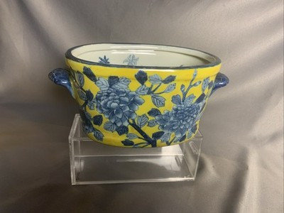 11” VTG Chinese Porcelain Imperial Yellow & Blue Cache Pot/ Foot Bath With Koi | eBay US