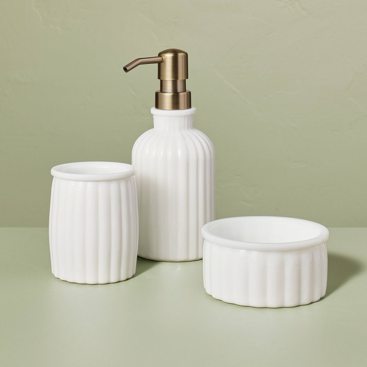 Ribbed Milk Glass Bathroom Tumbler White - Hearth & Hand™ with Magnolia | Target