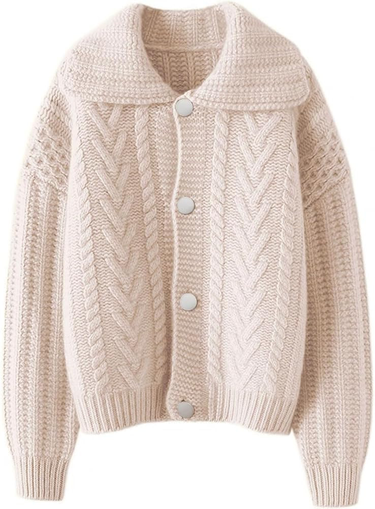 CHARTOU Women Winter Thick Cardigan Lapel Collar Button Down Chunky Knit Coatigan Sweater Jacket | Amazon (US)