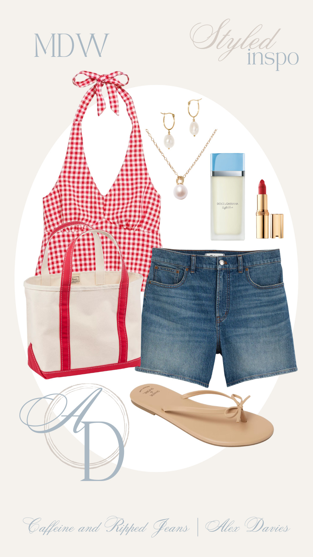 // memorial day weekend outfit inspo // memorial day outfit // americana outfit // denim shorts // boat n tote // denim // summer shorts // red lipstick // pearl jewelry // flip flops // 

 #LTKxMadewell #LTKootd #LTKSeasonal
