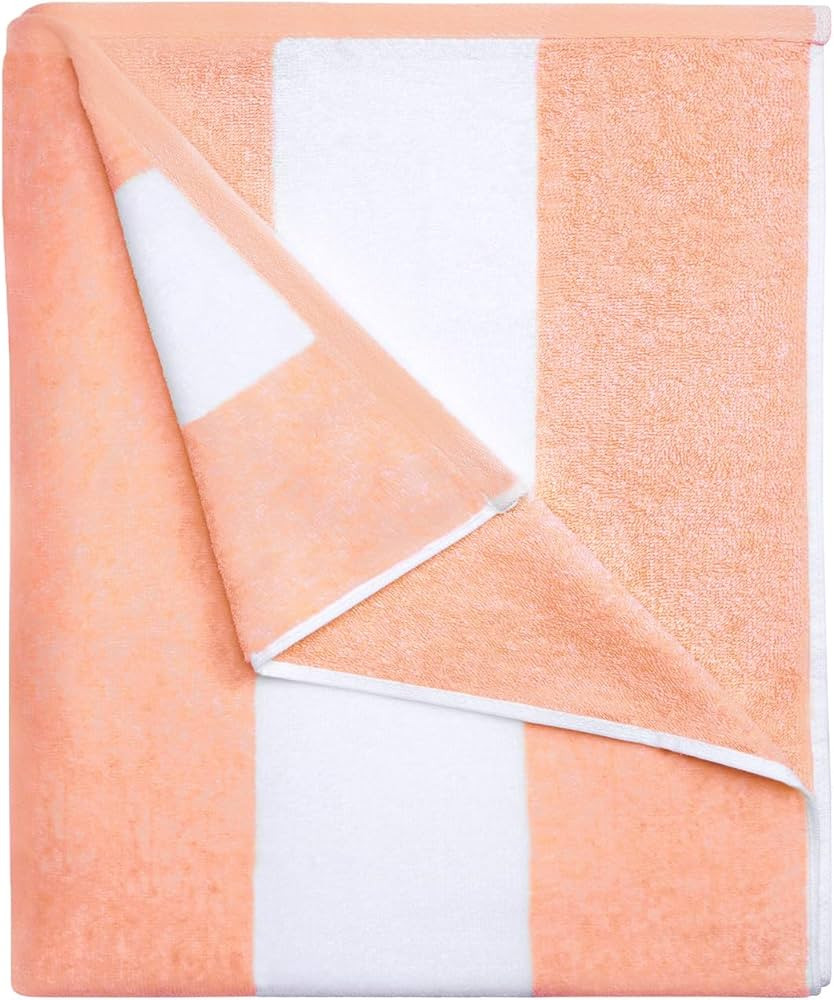 Fluffy Oversized Beach Towel - Plush Thick Large 70 x 35 Inch Cotton Pool Towel, Orange Striped Q... | Amazon (US)