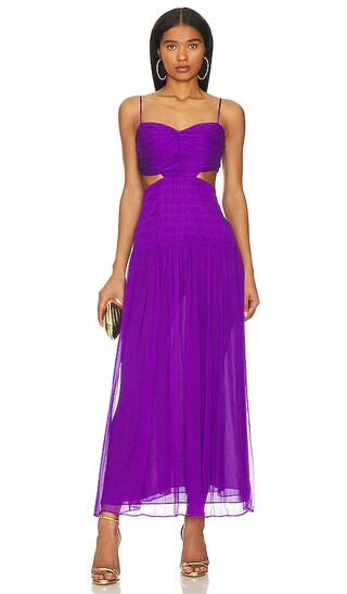 Malina Ruched Cut Out Midi Dress in Purple Pale | Revolve Clothing (Global)