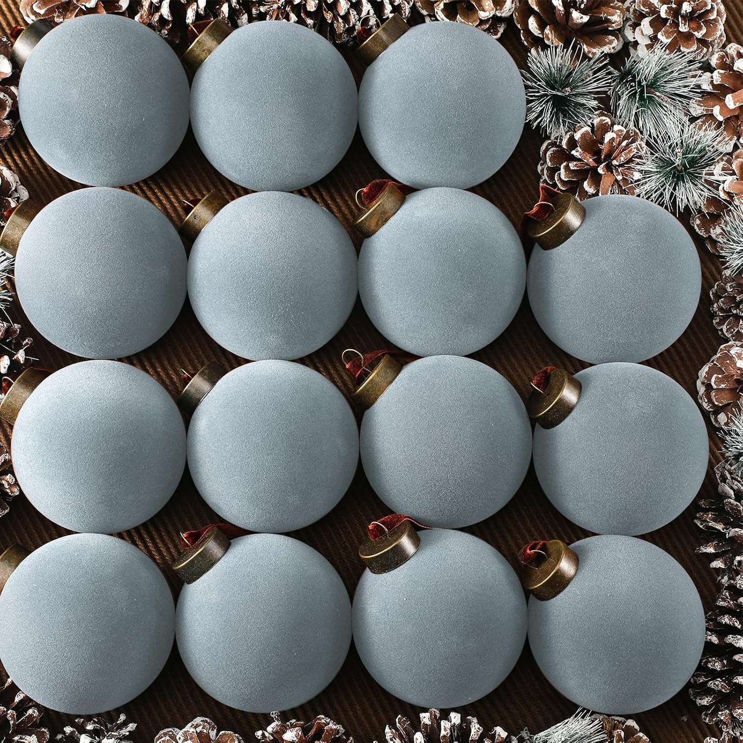 Liliful 15 Pcs Velvet Christmas Balls, Dusty Blue | Amazon (US)