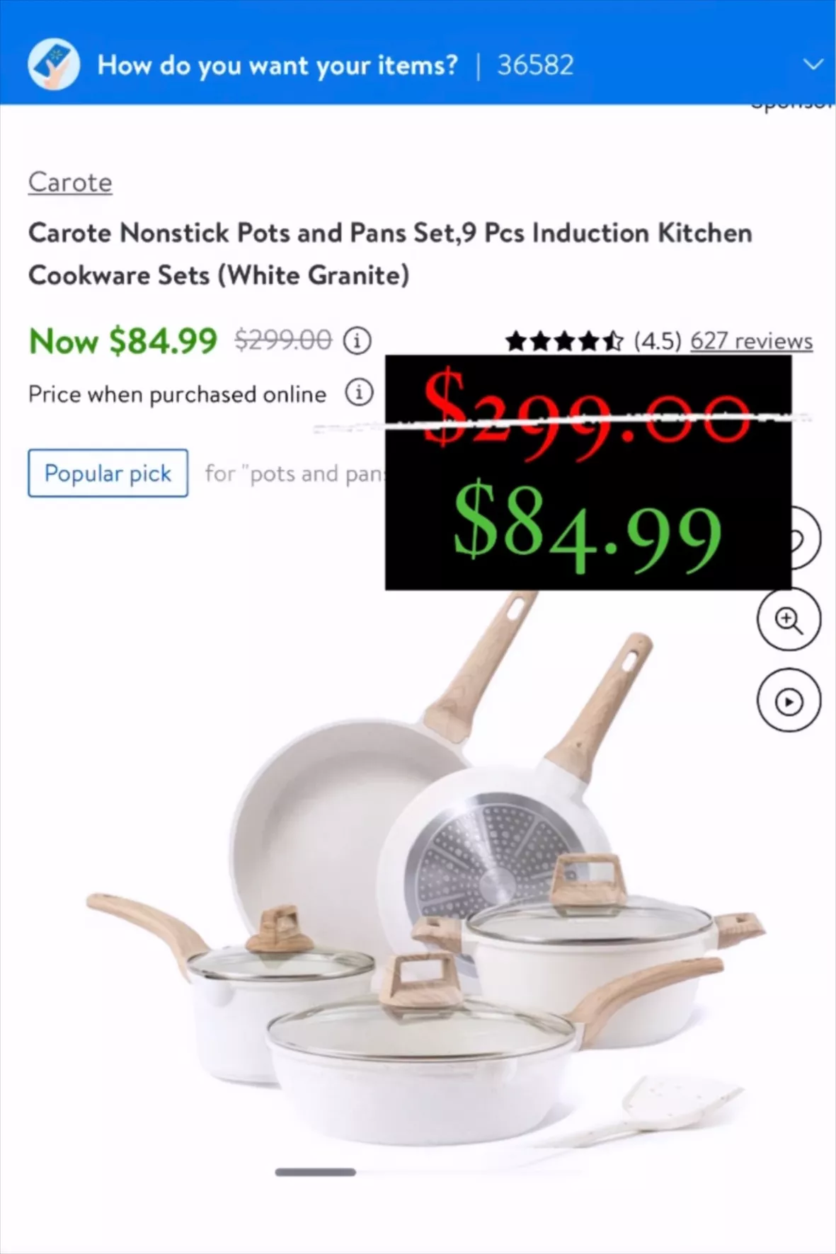 Carote 9- piece Nonstick White Granite Cookware Set