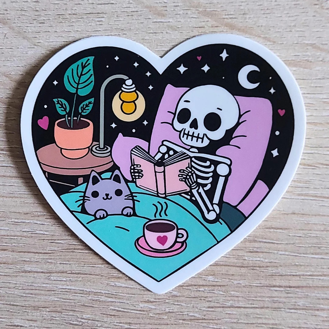 Skeleton Cat Reading Sticker | Cozy Spooky Bookish Gift for Readers, Bookworms, Book Lovers | Hal... | Etsy (US)