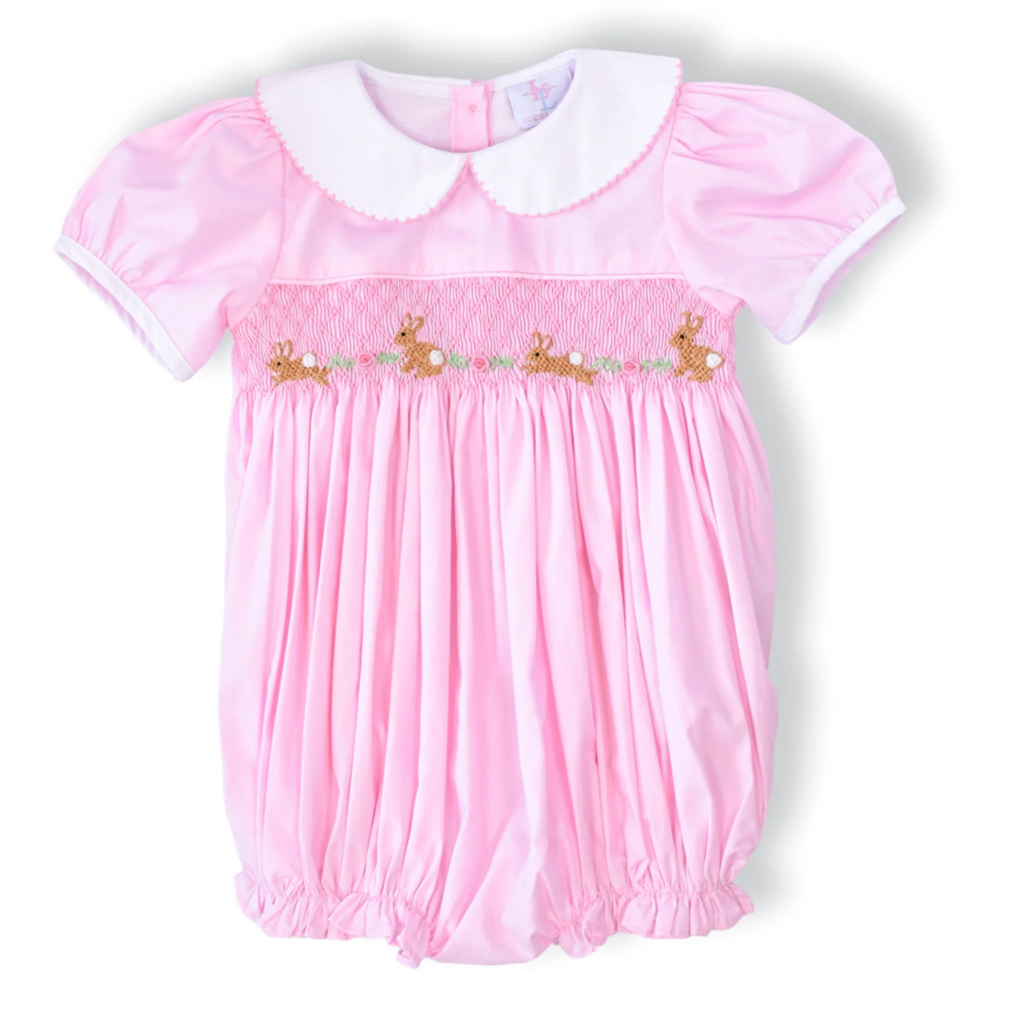 PRE-ORDER Evelyn Easter Bunny Pink Smocked Bubble | Lillie & Lilah