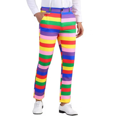 Lars Amadeus Men's Rainbow Contrast Color Regular Fit Striped Dress Pants Pink Purple 28 | Target