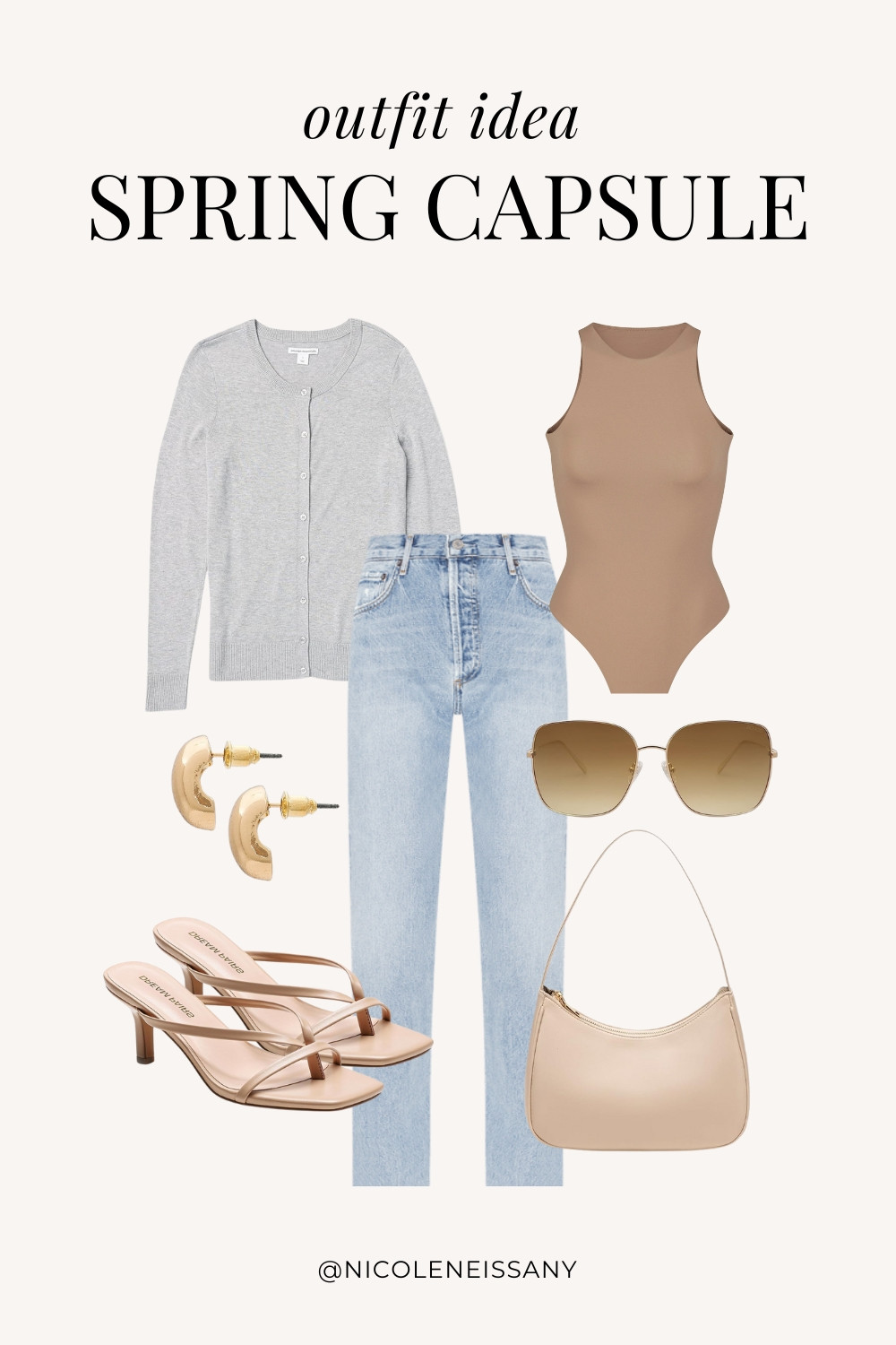Casual spring outfit idea featuring my 2025 Spring Capsule Wardrobe staples | casual spring outfit, spring brunch outfit, spring date night outfit, spring date outfit, elevated casual spring outfit, spring work outfit, spring office outfit, spring outfits, spring shoes, 2025 spring trends, 2025 spring fashion trends, neutral capsule wardrobe, minimalist capsule wardrobe | spring cardigan, sleeveless bodysuit, light wash jeans, light wash denim, gold teardrop earrings, nude purse, nude strappy heels, kitten heels, spring shoes, spring jeans, spring purse, spring tops 

 

#LTKSaleAlert #LTKShoeCrush #LTKTravel #LTKPetite #LTKStyleTip #LTKWorkwear #LTKFindsUnder50 #LTKSeasonal #LTKFindsUnder100