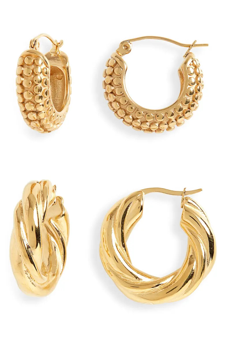 8 Other Reasons Set of 2 Textured Hoop Earrings | Nordstrom | Nordstrom