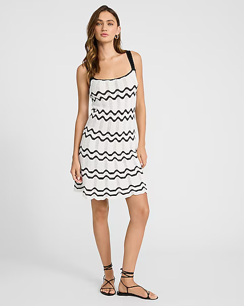 Crochet Wavy Striped Square Neck Mini Sweater Dress | Express