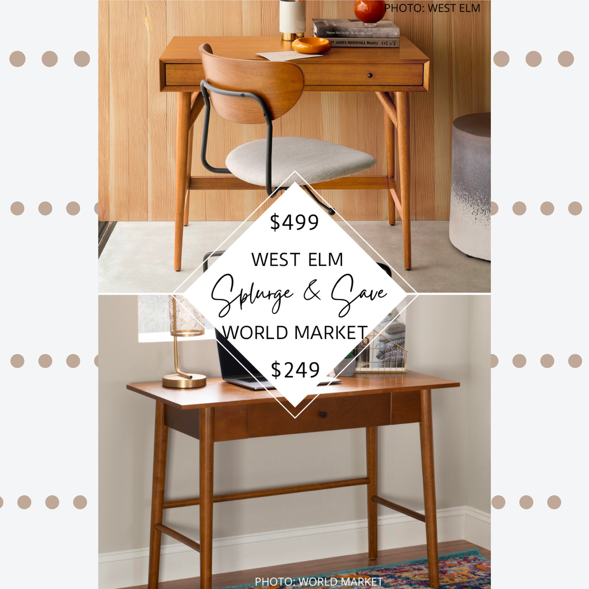 🚨New Find🚨 The West Elm Mid-Century Mini Desk is small but mighty.  It’s a mini version of their best-selling Mid-Century Desk and features a sleek mid-century design, a rectangular drawer, rounded legs, minimalist metal hardware, and is made of kiln-dried solid and engineered wood.

World Market’s Oakpark Walnut Brown Wood Desk features a mid-century style, rounded legs, sleek lines, rich brown tones, a rectangular drawer, and is made of solid rubberwood, MDF and birch veneer. 

#desk #westelm #dupes #westelmdupe #copycat #lookforless #furniture #mcm #office #home.  West Elm Mid-Century Mini Desk dupe. World Market dupes. West Elm Mid-Century Mini Desk. Mid-century modern desk. MCM desk. MCM office. Home office. Mini desk. Decorating on a budget. Home decor dupes. West elm dupe. West Elm dupes. West elm copycats. West Elm look for less. Home decor on a budget. Affordable home decor. Sale alert. Sale bloggers. Clearance find. Work market finds. Wayfair finds. 

#LTKFind #LTKsalealert #LTKhome