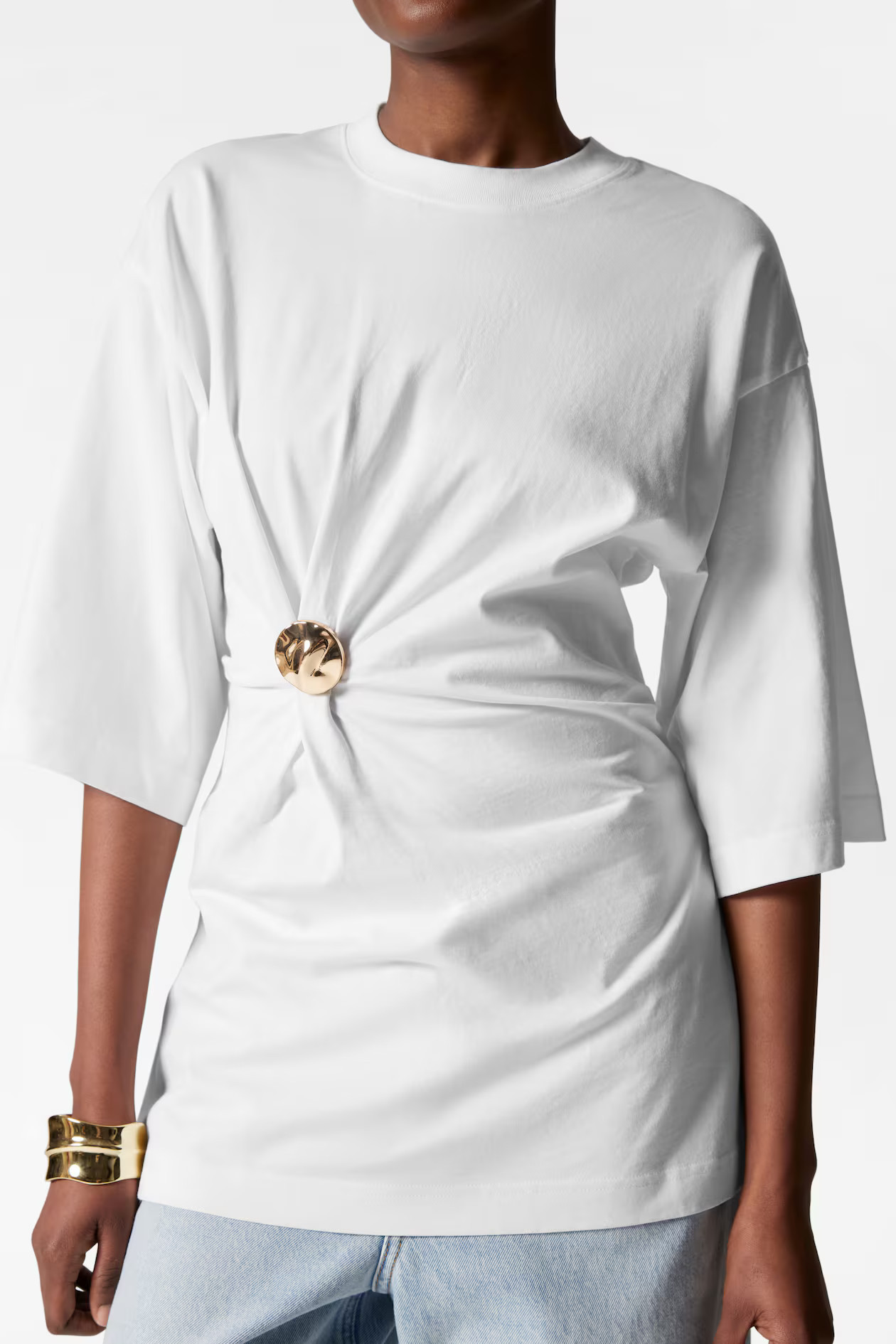 Draped Brooch T-shirt - White - Ladies | H&M GB | H&M (UK, MY, IN, SG, PH, TW, HK)