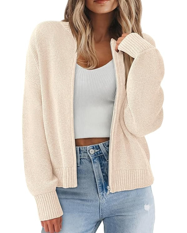 NALANISA Women's Chunky Cardigan Sweaters Fall Open Front Long Sleeve Ribbed Knit Zipper Short Ca... | Amazon (US)