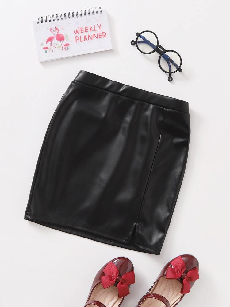 SHEIN Girls Slit Hem PU Leather Skirt | SHEIN